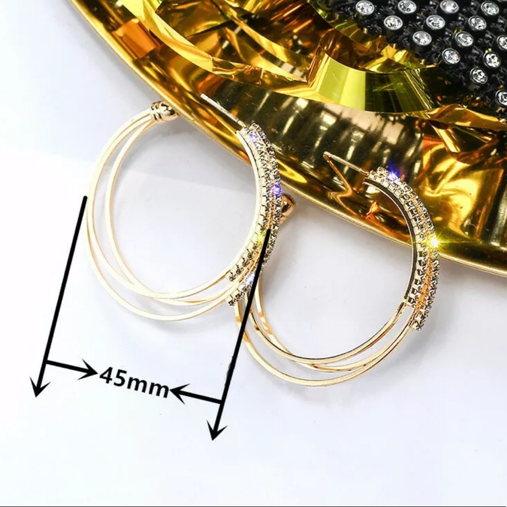 ¥NEW 18K Gold Plated Diamond Circle Hoop Earrings - Picture 4 of 7